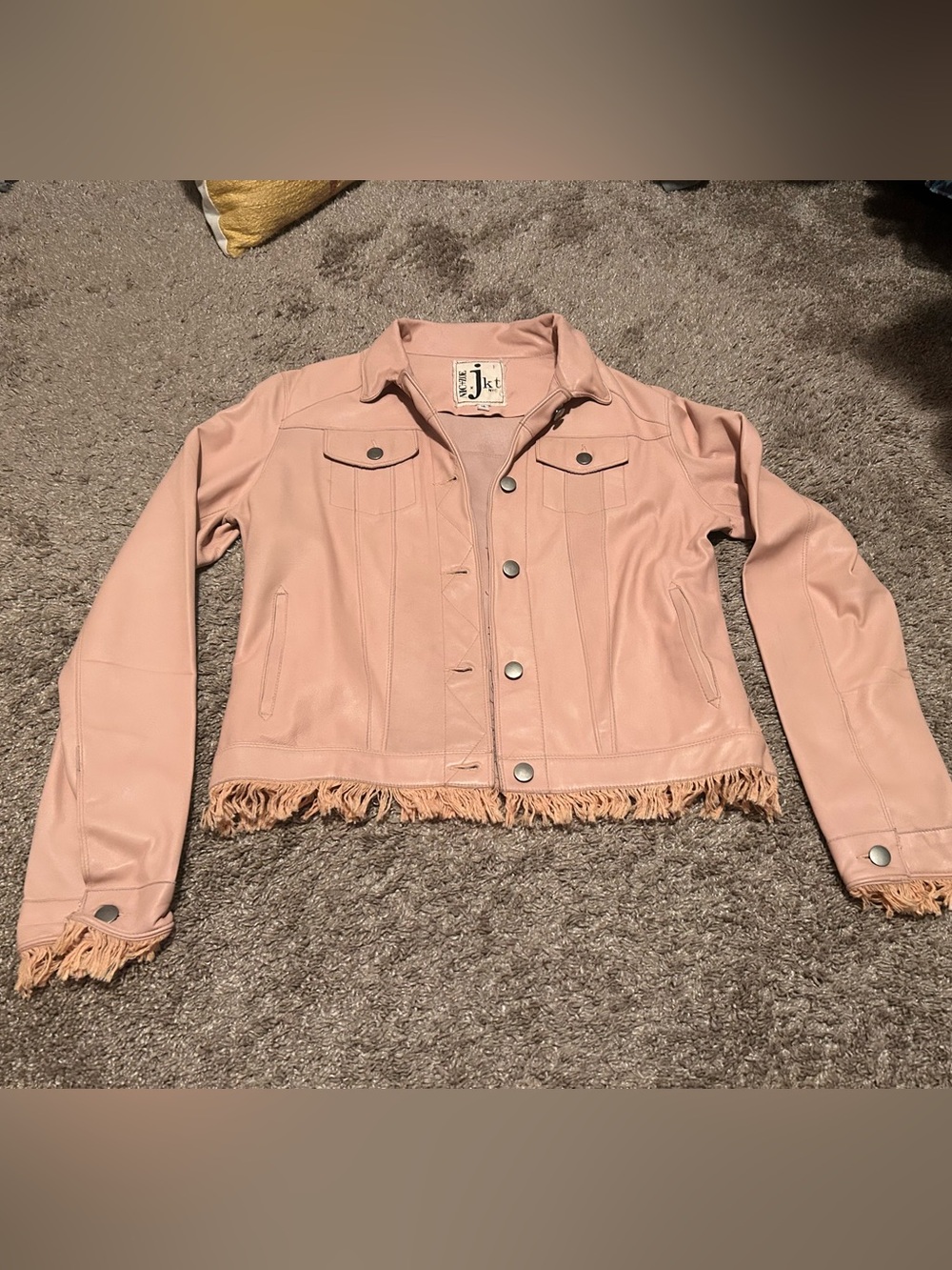 NIC+ZOE Blush Pink Fringe-Hem Real Leather Jacket